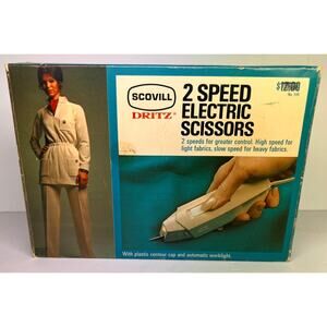 Vintage Scovill Dritz 2 Speed Electric Scissors 516 Sewing Fabric Cutter w/ Box